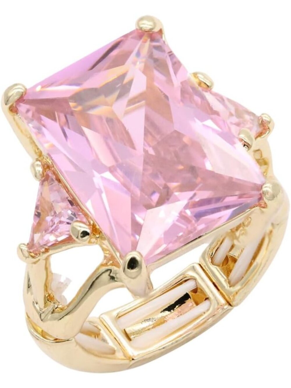 Emerald Cut CZ Stone Big Bold Radiant Stretch Ring for Women Size for 7-9